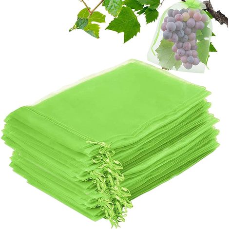 100 Sacs Protection pour Fruits, Filets Fruits avec Cordon Serrage, 10 X 15 Cm pour Protéger Les P-lantes des Oiseaux, Papillons, Guêpes, Vinaigre Cerise, Drosophile. (1/5)