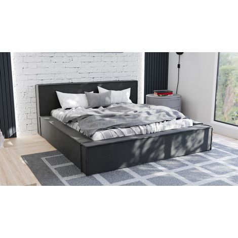 Polsterbett Doppelbett ALDANA 120x200cm Komplettset in Stoff Freya Schwarz
