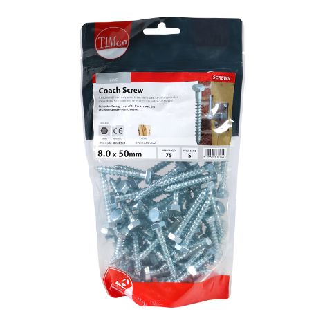 TIMCO Coach Screws Hex Head Silver - 8.0 x 50