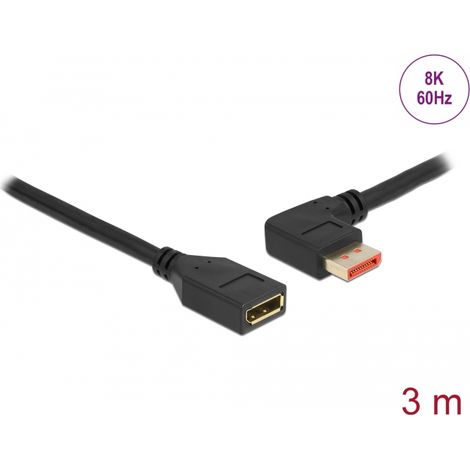 Delock Alargador DisplayPort macho 90Â° izquierda angular a hembra de 8K 60 Hz 3 m
