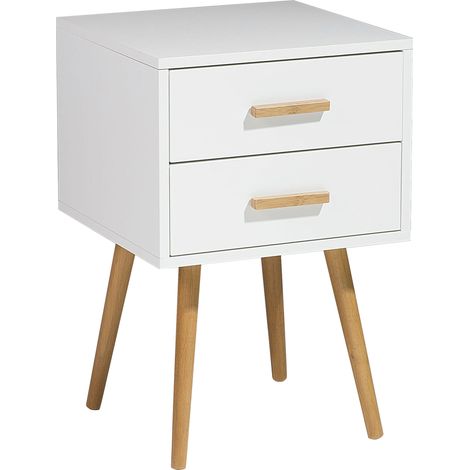 Mesita de noche blanca con 2 cajones patas de madera maciza estilo escandinavo Alabama (1/5)