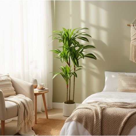 Albero artificiale Dracaena 120 cm con steli modellabili, vaso bianco HAVRYA (1/5)