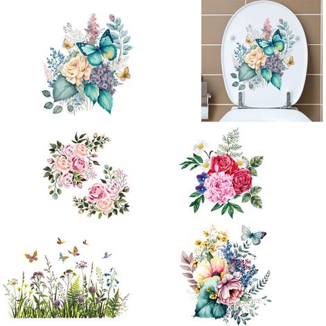 Autocollant pour couvercle de WC, 5 Pièces Sticker mural pour toilettes, Autocollants De Toilette (1/5)