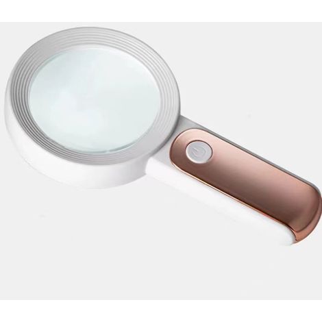 Loupe 6x, 18 LED, grande loupe de poche avec éclairage 3 modes, loupe lumineuse pour la lecture et les loisirs (blanche et or rose) (1/4)