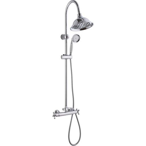 Go by Van Marcke système de douche Retro douche pluie ronde douchette à main mitigeur thermostatique look chrome (1/2)
