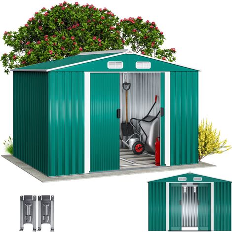 GARDEBRUK® XXL 8x6' Metal Tool Shed With Foundation 5m² 9m³ Apex Roof 260x205x180cm Sliding Door Galvanised Steel Garden Equipment Bike Log Storage Green (1/8)