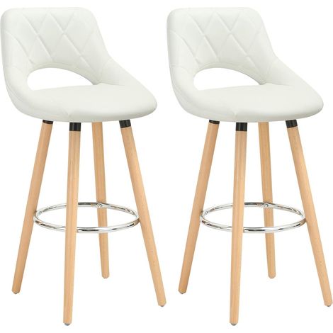 WOLTU Set di 2 sgabelli da bar con schienale e poggiapiedi, realizzati in similpelle e legno massello, seduta ben imbottita, 43x43x91 cm, bianco (1/5)