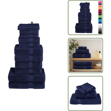 The Living Store 12 tlg. Premium-Handtuch-Set SOLUND Marineblau 600 g/m² - Badetuch (1/5)