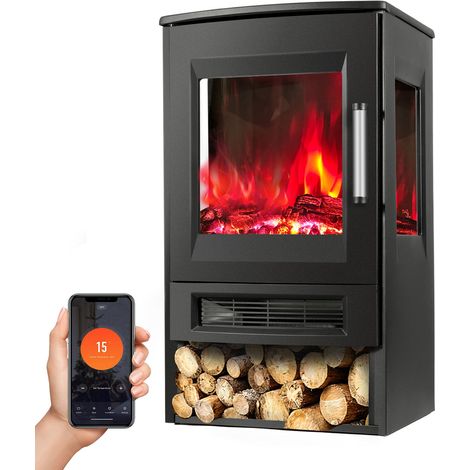 Jiubiaz Camino elettrico autoportante 900/1800 W nero, WiFi, telecomando e 8 colori fiamma (1/5)