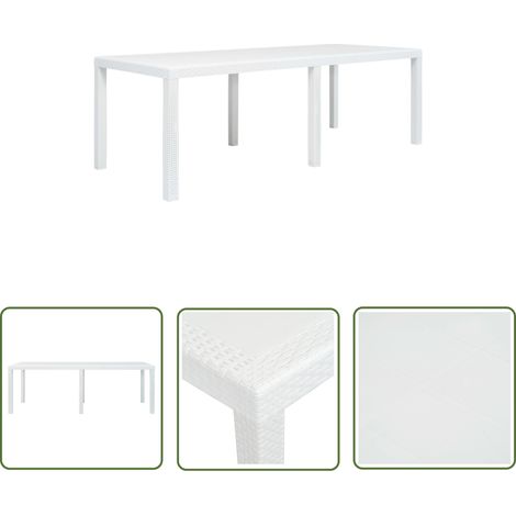 The Living Store Table de jardin Blanc 220x90x72 cm Plastique Aspect de rotin - Table De Jardin - Table D'extérieur - Mobilier De Jardin - Table En Plastique - Table Rotin (1/5)