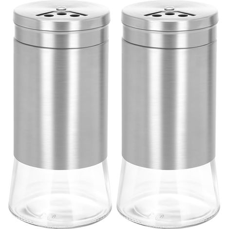 Lot de 2 Salières et Poivrières en Verre avec Couvercle Réglable en Acier Inoxydable pour Cuisine et Restaurant (1/5)