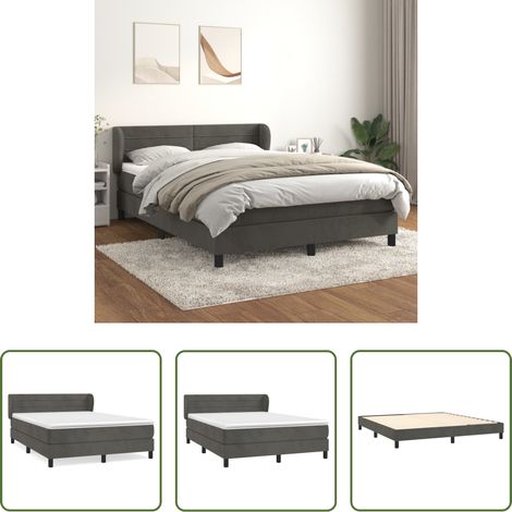 Matelas à ressorts ensachés - Sommier à lattes de lit et matelas Gris foncé 160x200cm Velours (1/5)