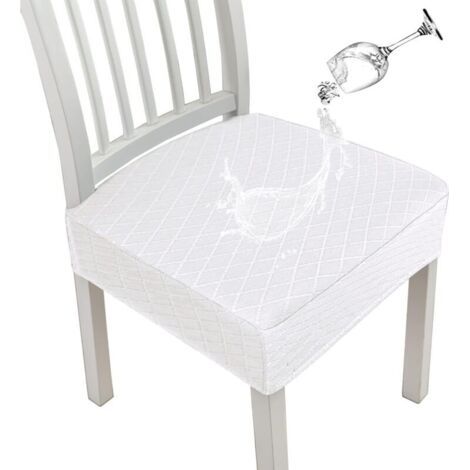 Housses de siège imperméables Diamond Lattice pour chaises de Salle à Manger,Housses de Chaise de Cuisine Extensibles pour Salle à Manger,Housses de Coussin de siège (Blanc,2 Pcs) (1/5)