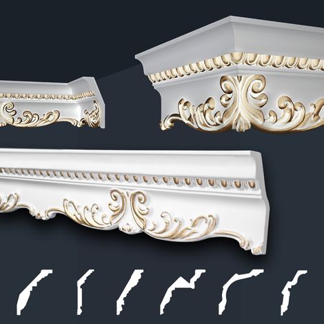 Modanature in stucco oro, EPS Styropor form-fitting, pacchetti economici Marbet Series-B: B-36 oro / 58x135 mm, 2 metri / 1 modanatura