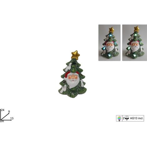 Albero Decorativo in Ceramica Babbo Natale con Luci 24 cm