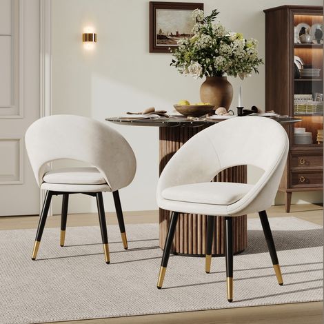 Chaise x2-moderne-assise respirante-velours beige-confortable usage quotidien-59x59x77,5cm (1/5)
