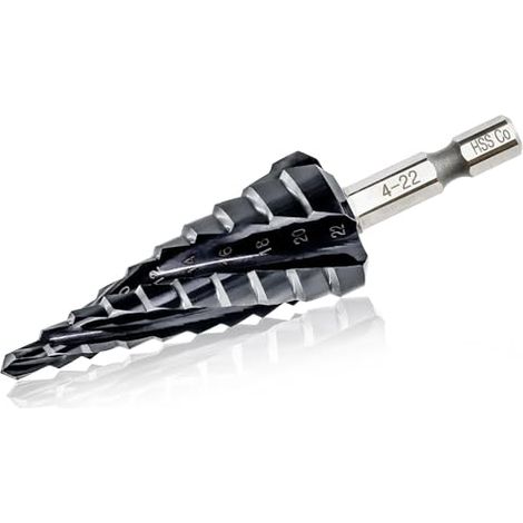 Forets étagés M35-4-22MM Foret étagé en cobalt à quatre cannelures hélicoïdales tige changement rapide, forets coniques acier rapide pour métal aluminium inoxydable - 4-22MM (1/5)