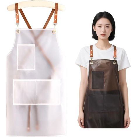 Tablier unisexe transparent en PVC imperméable pour faire la vaisselle et cuisiner. (1/4)