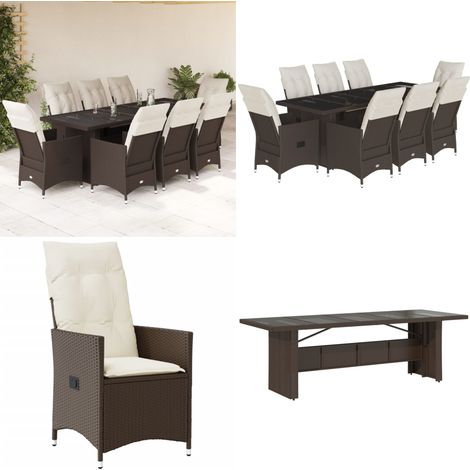 9-tlg. Garten-Bistro-Set mit Kissen Braun Poly Rattan - Gartenmöbel - Bistroset - Esstisch - Lounge Möbel - Outdoor Furniture - Home & Living (1/5)