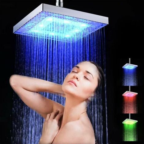 Soffione doccia a pioggia quadrato, sensore di temperatura di colore RGB LED caldo Soffione doccia automatico Comodo e pratico (1/3)