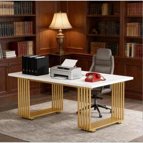 Bureau exécutif 180 x 79 x 78 cm en métal et bois blanc et doré DESVIAE (1/5)