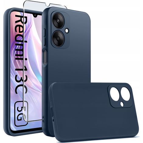 Coque pour Xiaomi Redmi 13C 5G, dos en silicone mat bleu marine + verre trempé (1/5)