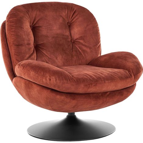 Fauteuil Pivotant Vintage en Velours avec Assise Rembourré Base Simple Marron Doré Nolvik