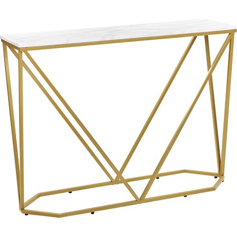 Consola blanco dorado 100 x 30 cm MDF efecto mármol dormitorio recibidor Hazen