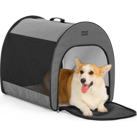 Faltbare Hundebox M Grau mit Plüschkissen und Aufbewahrungstasche (1/5)