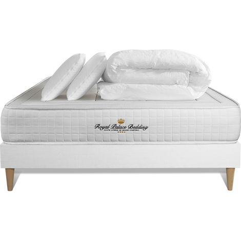 Komplettpaket Bett - Matratze 160x200 cm + Boxspringbett mit Lattenrost (im Set) + 2 Kopfkissen + Bettdecke - Balmoral
