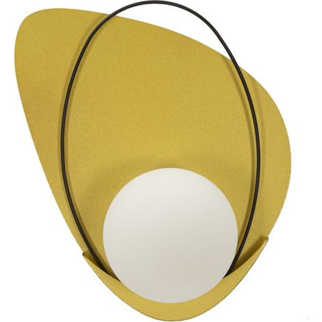 Applique da parete Circly in ferro dorato e vetro con backplate giallo 28x17x32 cm