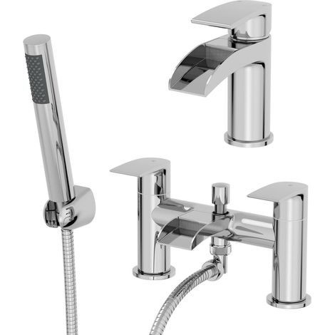 Waterfall Bathroom Basin Sink Mixer Tap Bath Shower Mixer Tap Set Modern Chrome