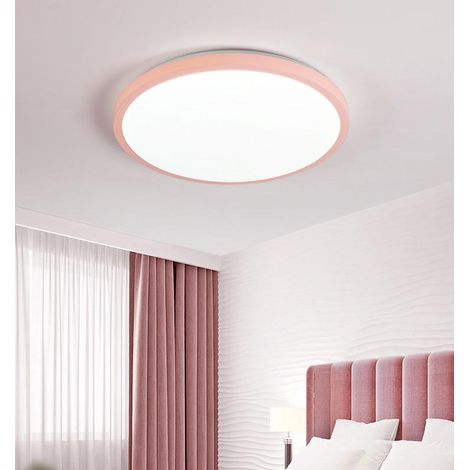 Plafonnier LED à intensité variable avec télécommande, 24 W, rond, pour salle de bain, chambre, salon, cuisine, couloir, rose (1/5)