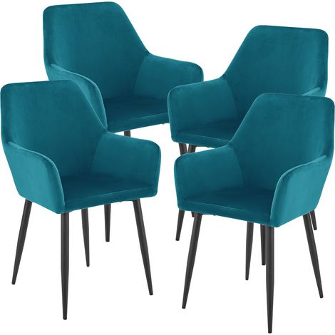 Juego de 4 sillas de comedor Hollola terciopelo y acero 86x57x56 cm - Turquesa [en.casa]