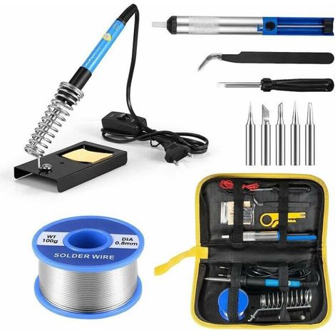 Kit de soudure pour fer à souder 60 W 220 V, pompe à dessouder à température réglable, support de fil avec 5 têtes de soudure, pince à épiler, pompe à dessouder antistatique, etc. (1/5)