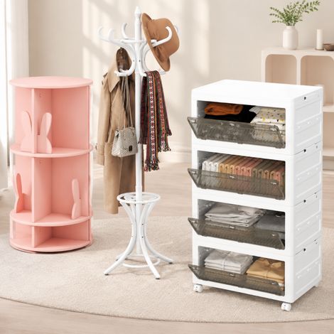 Set básico de almacenamiento para el hogar (3 piezas): caja de 168 litros, perchero con 12 ganchos y estantería giratoria para libros infantiles (1/5)