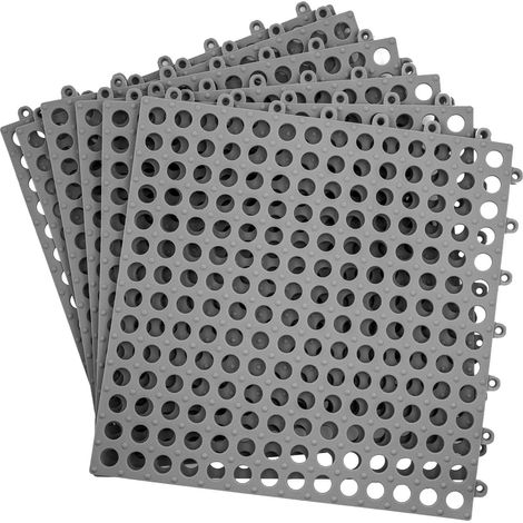Lot de 16 Tapis de Douche Antidérapants, Dalles PVC 30 x 30 cm, Gris Caillebotis Drainants en PVC Souple Couvrant 1,44 m² pour Douche Italienne, Baignoire, Salle de Bain et Zones Humides (1/5)
