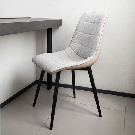 Juego de 2 sillas acolchadas ergonomicas tapizado lino y cuero sintetico estructura metal color gris (1/5)