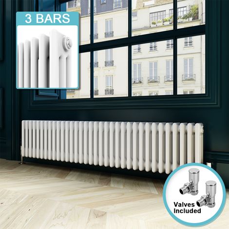 ELEGANT Cast Iron Radiator Horizontal Radiator Traditional Triple Column Radiator Rads with Valves 300 x 1505 mm (1/5)