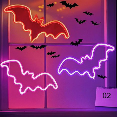 Veilleuse d'Halloween, lumière LED, néon, décoration lumineuse d'Halloween Red, Pink, Purple Bat (1/5)