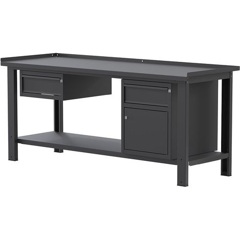 Banco lavoro SOGI X3N119A - 2 m - piano in acciaio - 1 cassetto + armadio con anta e cassetto (1/4)