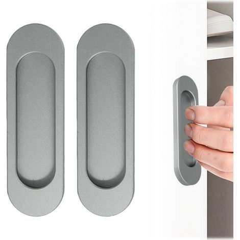 Juego de 2 tiradores para puertas correderas y armarios. Diseño moderno y fijación adhesiva o con tornillos para ventanas y muebles. Acabado gris hierro mate. 10 x 3 cm. (1/5)
