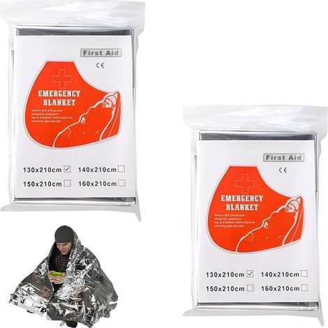2 pièces de survie réutilisable, Indéchirable & Imperméable, Couvertures thermiques d'urgence pour l'extérieur, randonnée, matériel de survie, marathons, premiers secours (130 x 210 cm) (1/5)