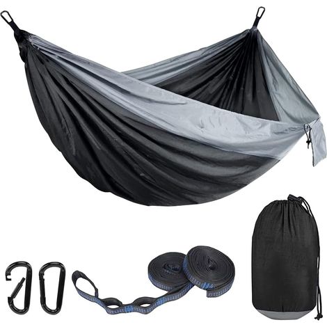 Hamac - Nylon Parachute 270x140 cm - Capacité 150 kg - Pour Camping Randonnée Jardin Extérieur - Avec Sangles Arboricoles et Mousquetons - 1 Pièce