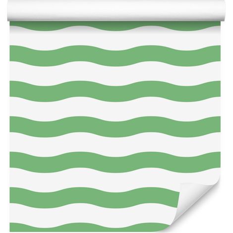 Papel pintado a rayas blancas, verdes, menta y gris claro, 50x1000 cm. (1/5)