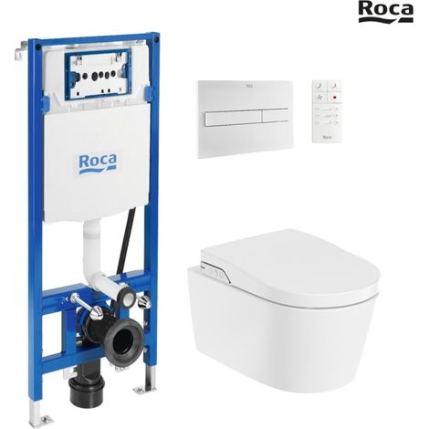 BASTIDOR ROCA DUPLO SMART PACK CISTERNA EMPOTRADA Y PULSADOR PL7 BL MAT CON INODORO SUSPENDIDO RIMLESS IN-WASH INSPIRA ROUND (1/5)