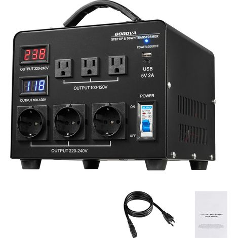 Mophorn Spannungswandler Transformator, 6000 VA, Aufwärts-/Abwärtstransformator, 110 V auf 220 V & 220 V auf 110 V, mit 3 US-Steckdosen, 3 EU-Steckdosen, LCD-Anzeige, Schutzmechanismus