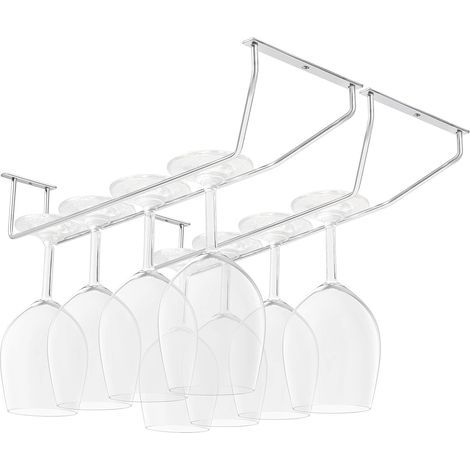 Chrome-Plated Steel Hanging Glass Holder with Screws and Wall Plugs (Set of 2) - 34 x 11 cm Hanging Stemware Rack - Stemware Storage for Bar and Kitchen (1/5)