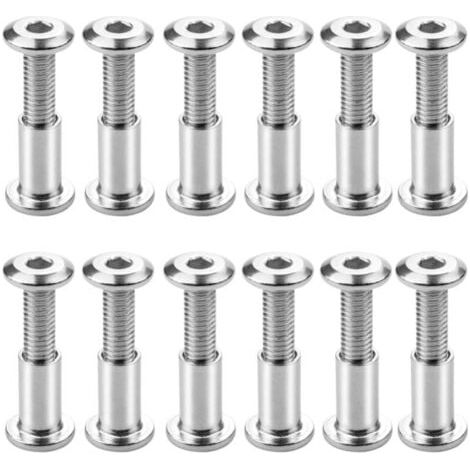 Lot de 12 Reliure à Vis M6 x 20mm Vis de Connexion avec Boulon Boulons de Fixation à Douille Hexagonale Boulon de Reliure à Tête Plate avec Écrou de Manchon pour Connecter les Armoires,les Étagères (1/5)