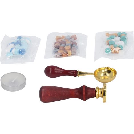 Lot de 4 tampons de cire à cacheter rétro avec cuillère, cire blanche à fondre au feu, parfait pour invitations mariage, cartes et emballages cadeaux. (1/5)